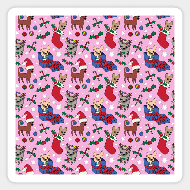 Christmas Chis! Christmas chihuahuas print in pink Sticker by bettyretro